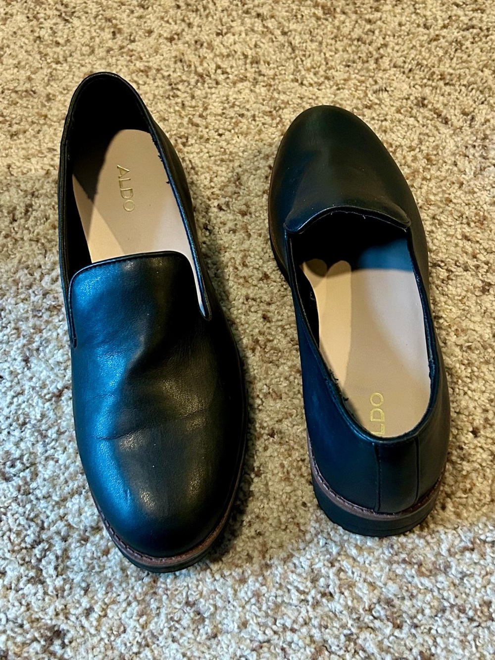 Aldo Black Leather Slip-On Shoes with Brown Trim LIKE NEW women’s size 10 - Picture 3 of 6